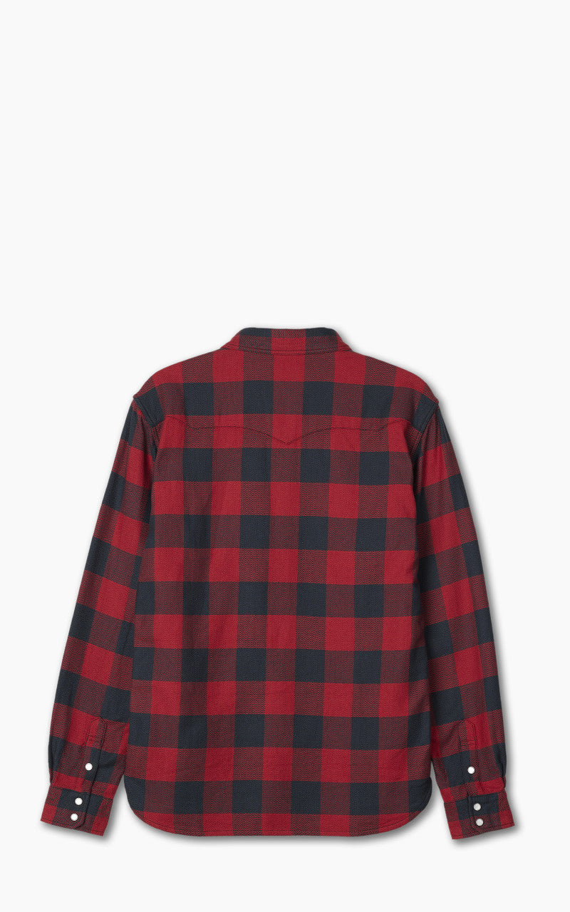 The Flat Head FN-SNW-101L Block Check Flannel Western Shirt Red/Black