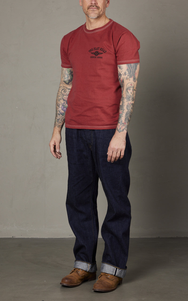 The Flat Head FN-THC-202 Flying Wheel T-Shirt Light Red/Black