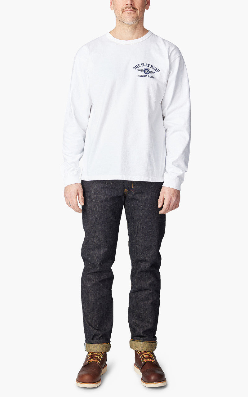 The Flat Head FN-THCL-202 L/S T-Shirt Flying Wheel White
