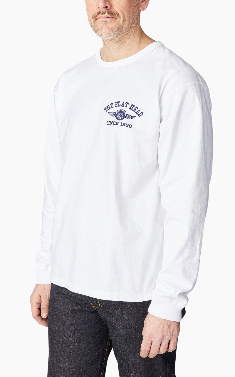 The Flat Head FN-THCL-202 L/S T-Shirt Flying Wheel White
