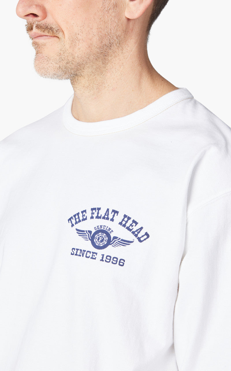 The Flat Head FN-THCL-202 L/S T-Shirt Flying Wheel White