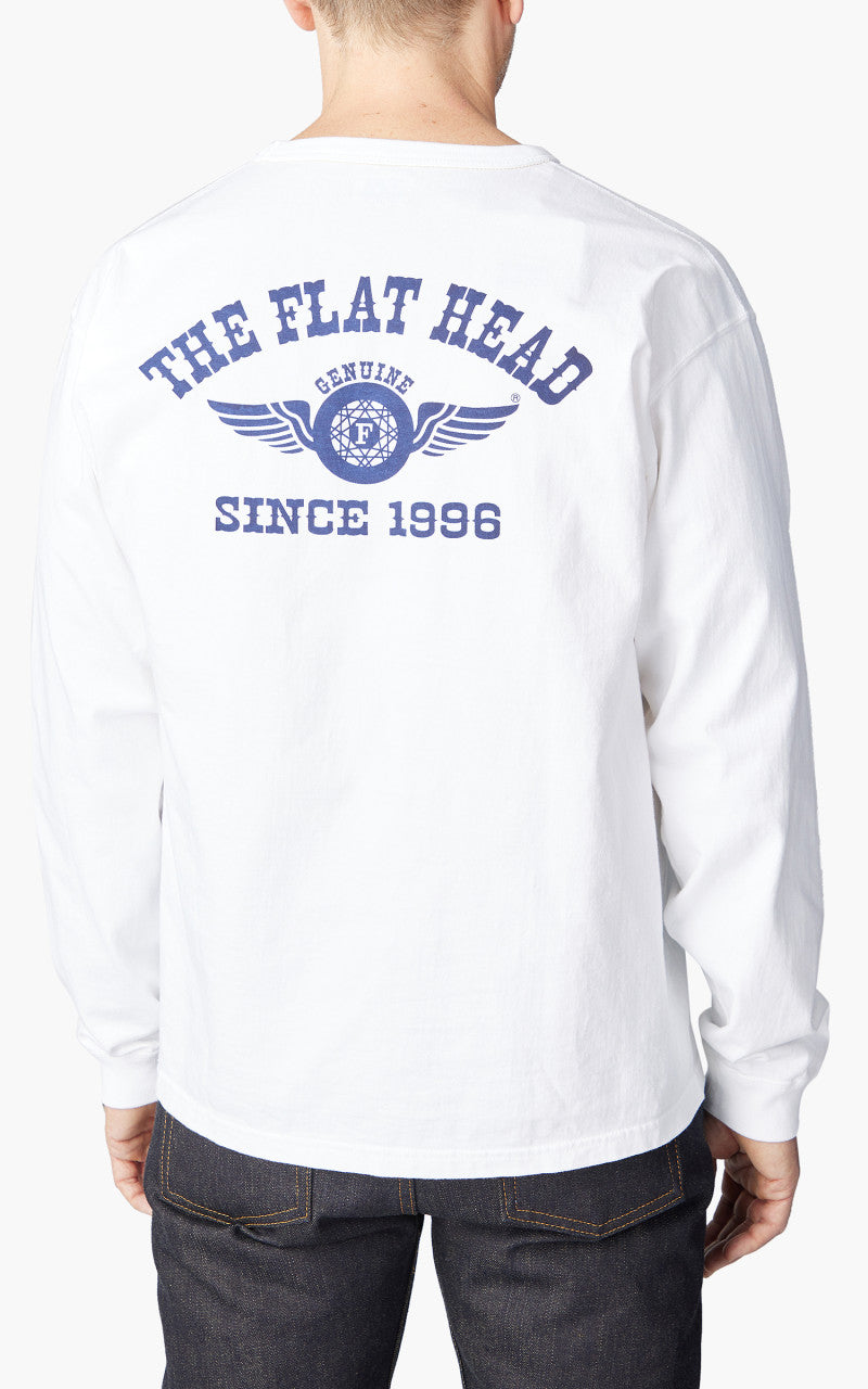 The Flat Head FN-THCL-202 L/S T-Shirt Flying Wheel White