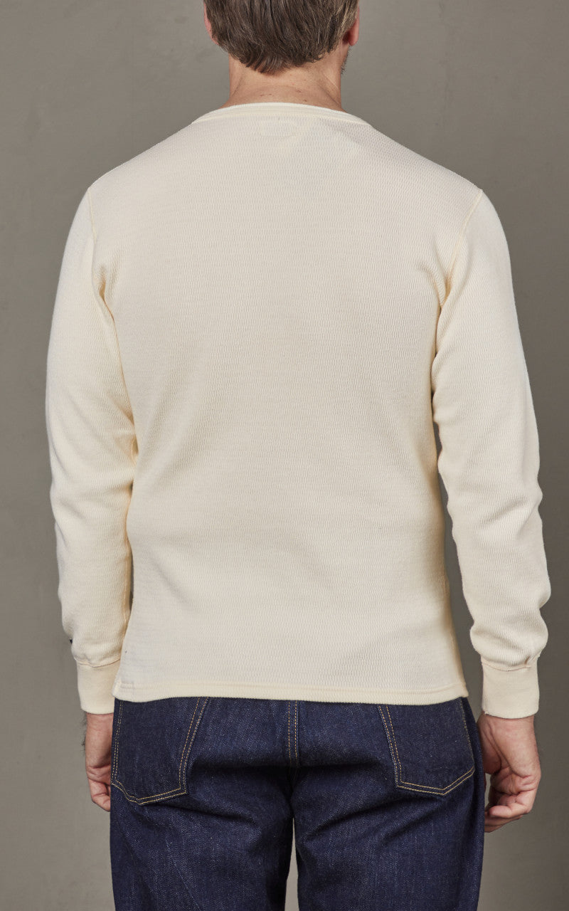 The Flat Head FN-THLH-003 Thermal L/S T-Shirt Henley Neck Ivory