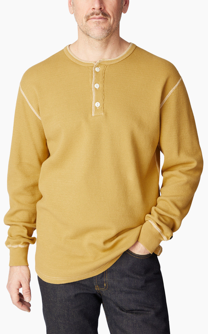 The Flat Head FN-THLH-003 Thermal L/S T-Shirt Henley Neck Mustard