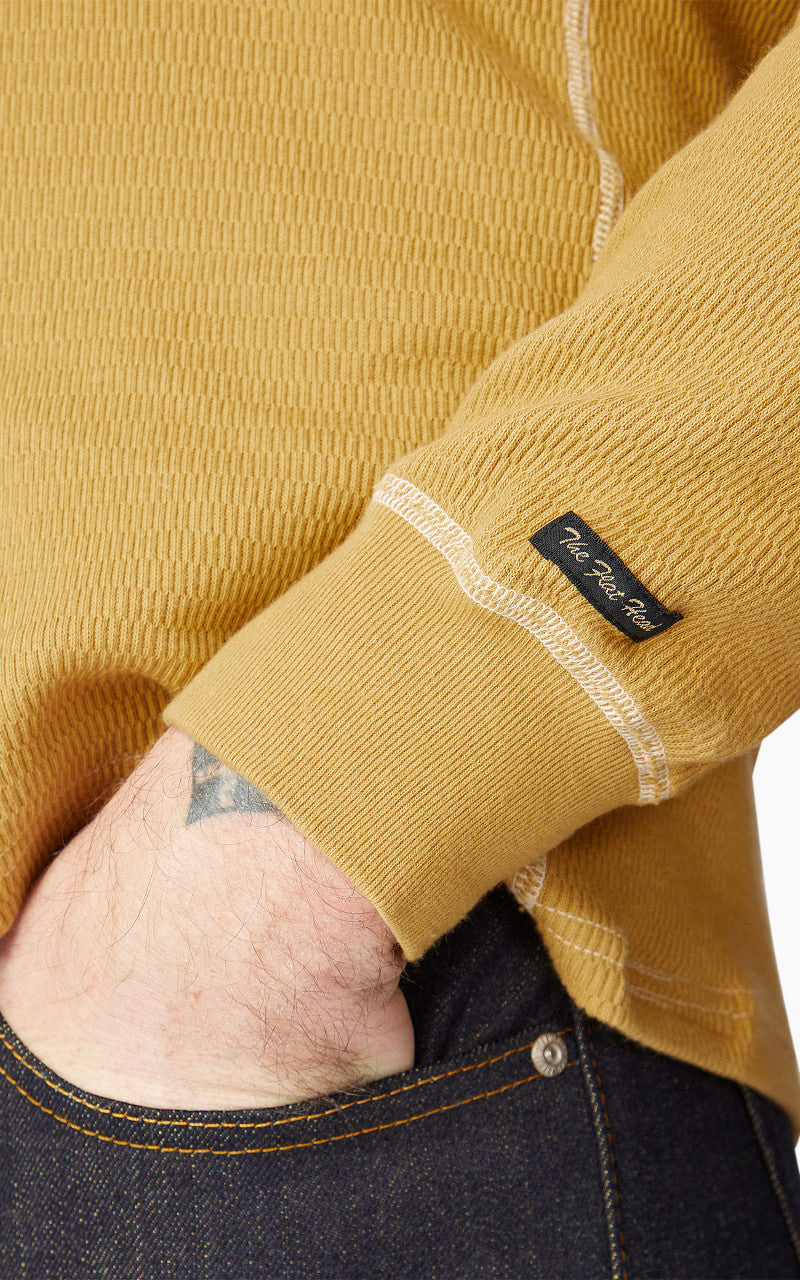 The Flat Head FN-THLH-003 Thermal L/S T-Shirt Henley Neck Mustard