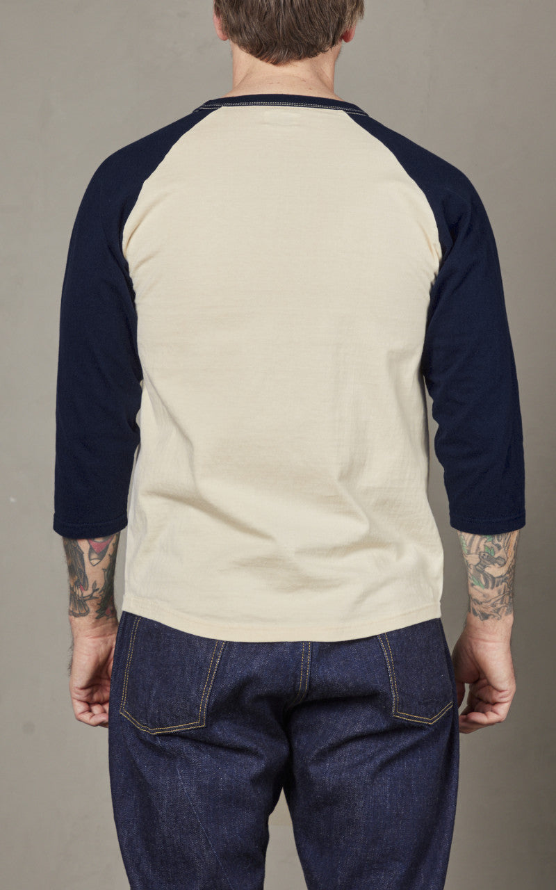 The Flat Head FN-TSRB-002 Raglan Qaurter Sleeve Tiger T-Shirt Ivory/Navy