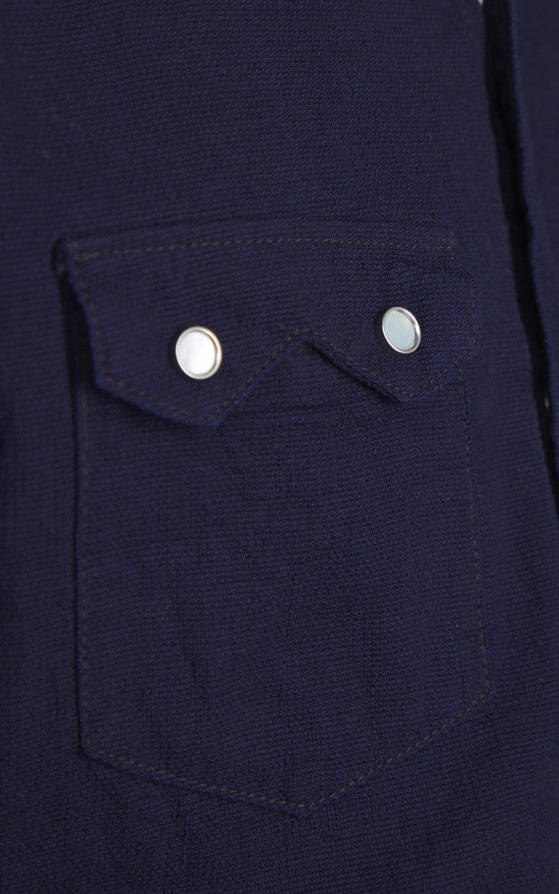 The Flat Head FN-SCW-002L Indigo Dobby Western Shirt Blue