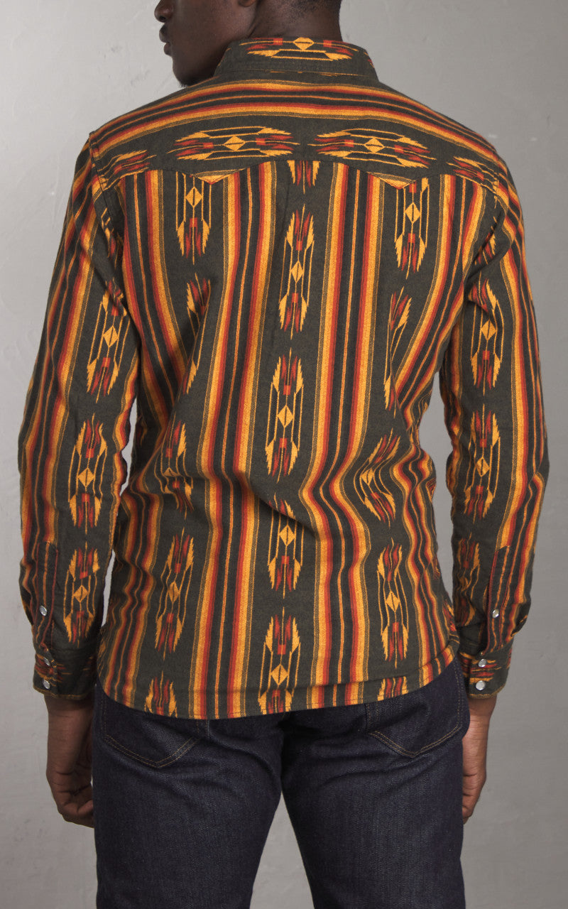 The Flat Head FN-SCW-018L Native Border Striped Flannel Western Shirt Black