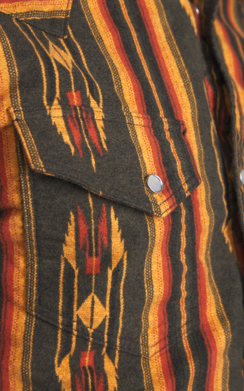 The Flat Head FN-SCW-018L Native Border Striped Flannel Western Shirt Black