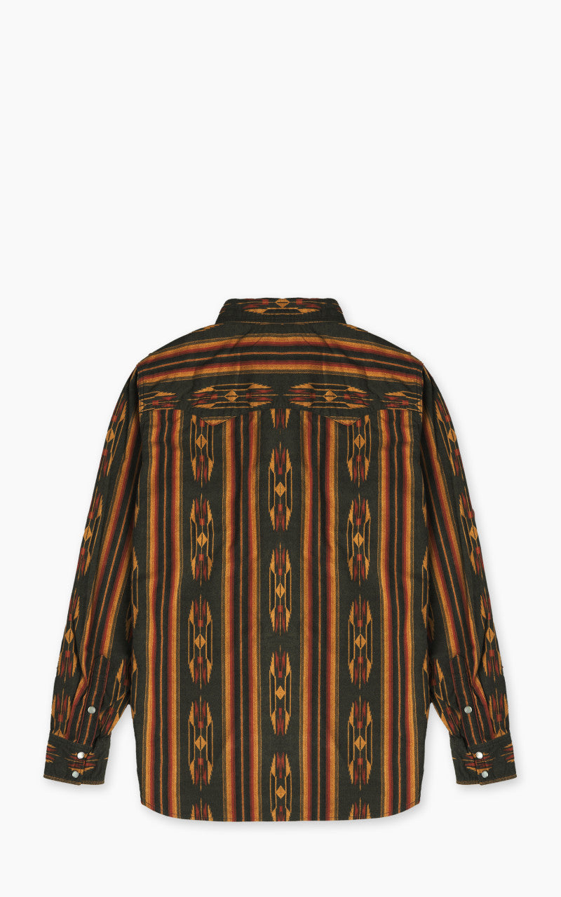 The Flat Head FN-SCW-018L Native Border Striped Flannel Western Shirt Black