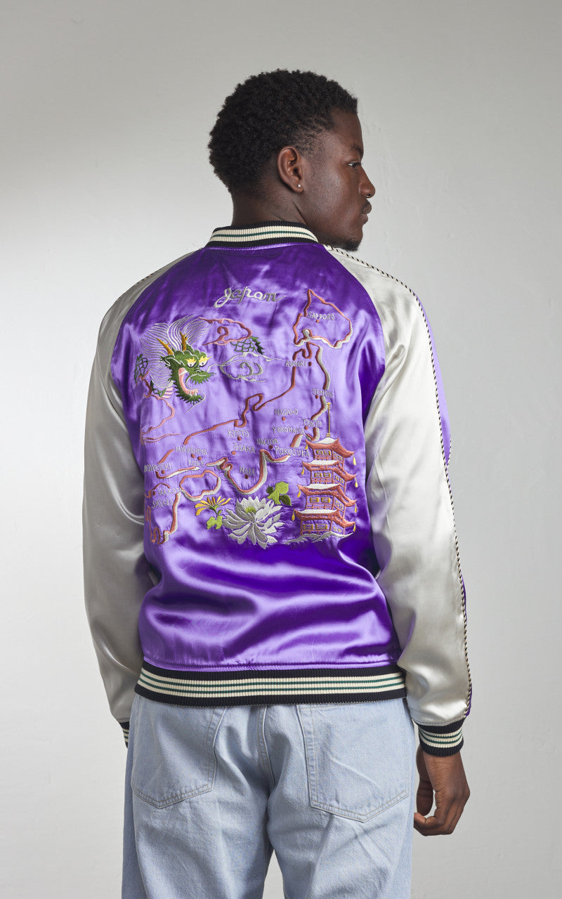 The Flat Head FN-OJ-SV004 Souvenir Jacket Tiger & Japan Map Reversible Black/Purple