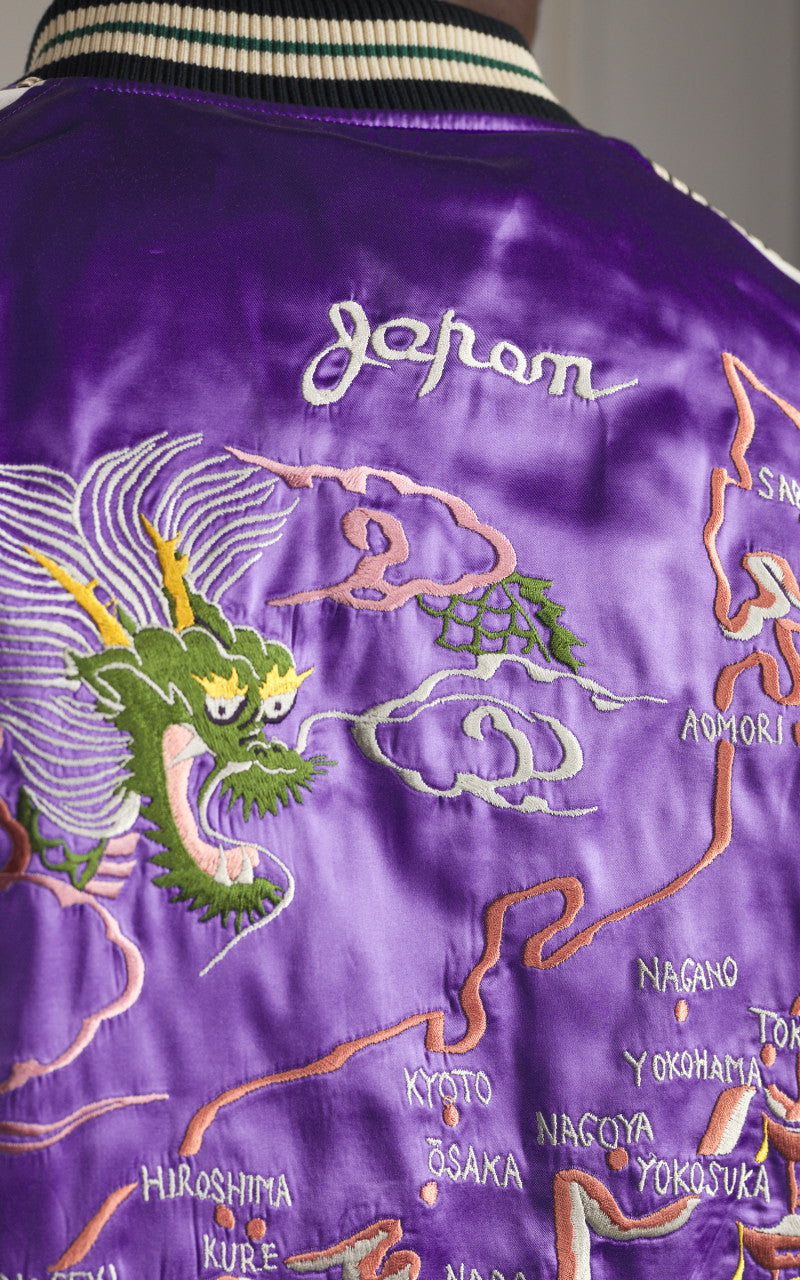 The Flat Head FN-OJ-SV004 Souvenir Jacket Tiger & Japan Map Reversible Black/Purple