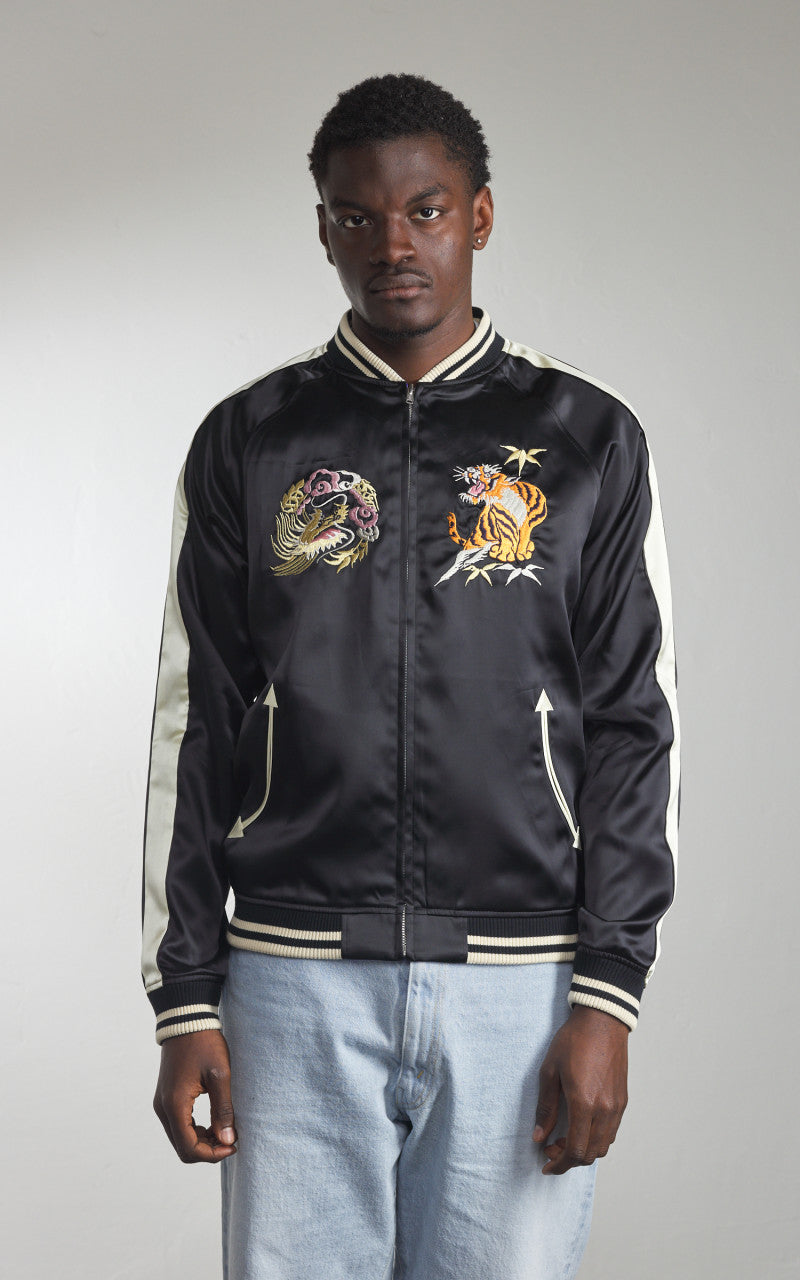 The Flat Head FN-OJ-SV004 Souvenir Jacket Tiger & Japan Map Reversible Black/Purple