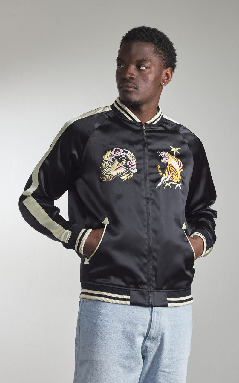 The Flat Head FN-OJ-SV004 Souvenir Jacket Tiger & Japan Map Reversible Black/Purple