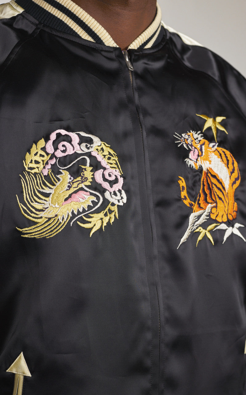 The Flat Head FN-OJ-SV004 Souvenir Jacket Tiger & Japan Map Reversible Black/Purple