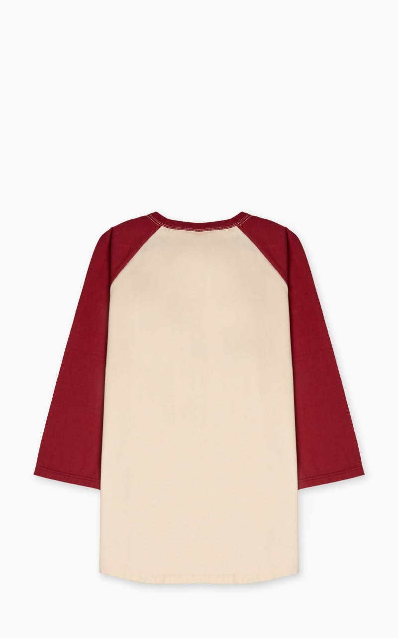 The Flat Head FN-TSRB-003 Raglan Qaurter Sleeve R.T.W. Ivory/Red