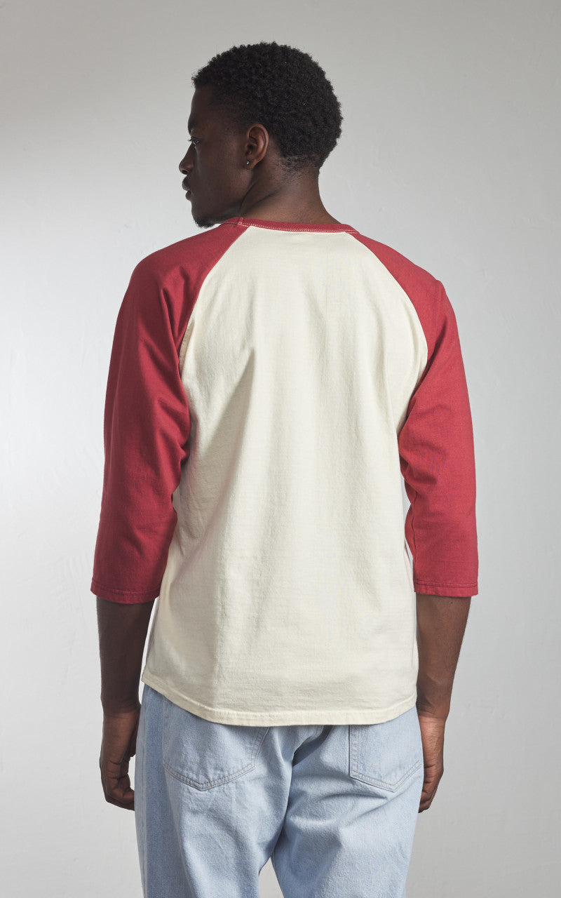 The Flat Head FN-TSRB-003 Raglan Qaurter Sleeve R.T.W. Ivory/Red
