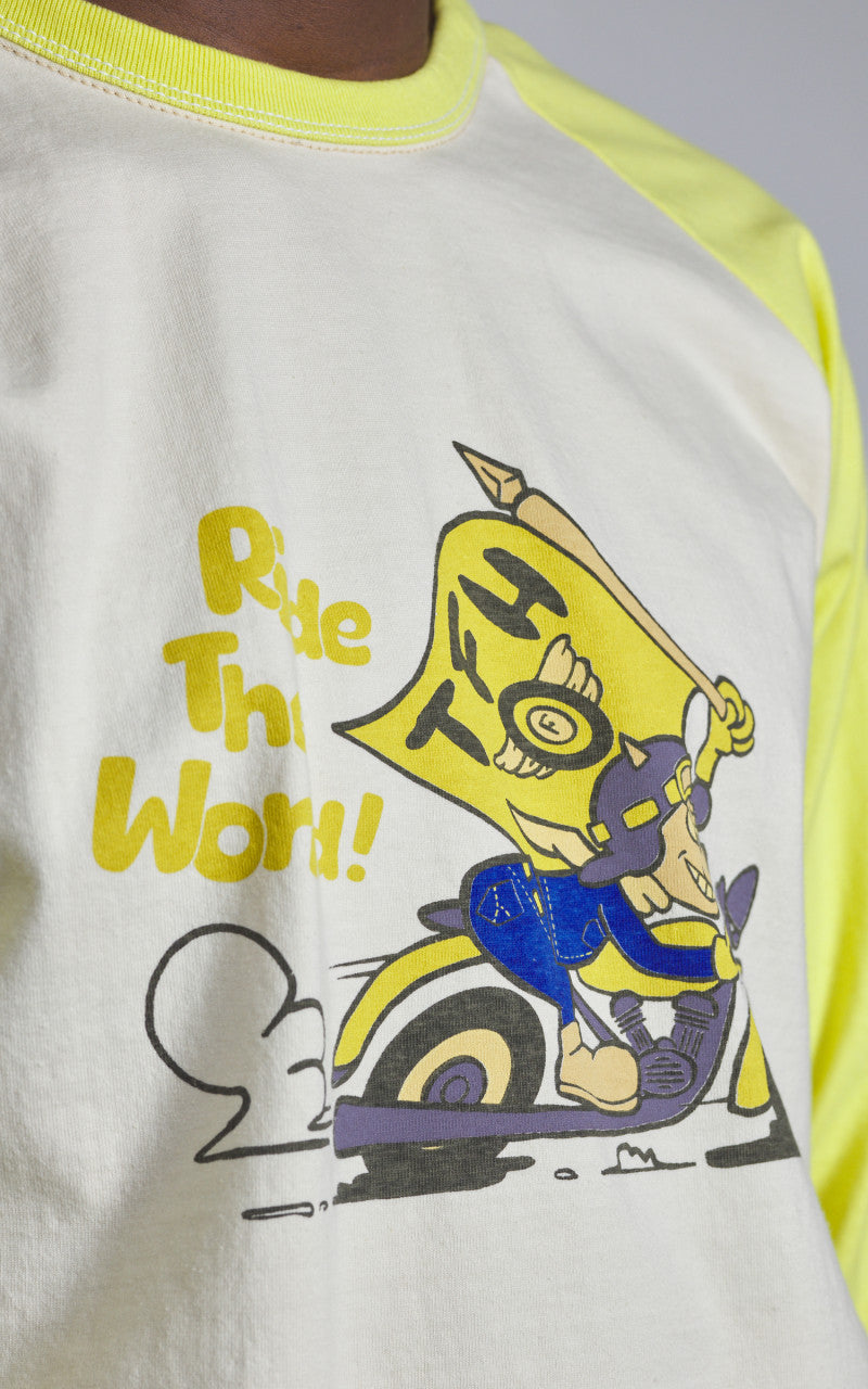 The Flat Head FN-TSRB-003 Raglan Qaurter Sleeve R.T.W. Ivory/Yellow