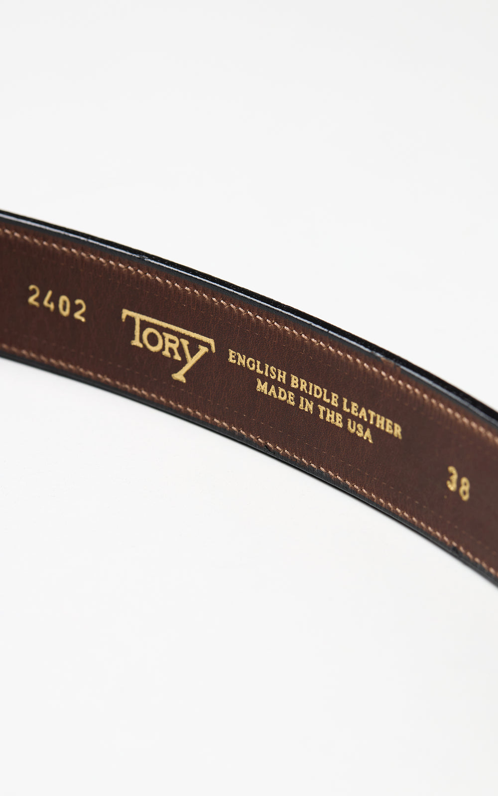 Tory Leather 1-1/4" Bridle Leather Lined And Stitched Belt Round Buckle Black