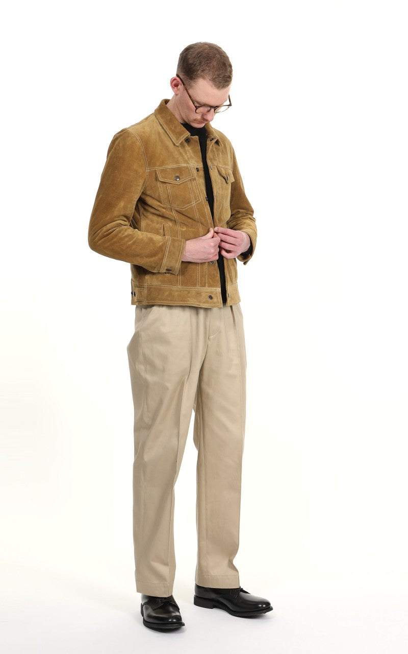 Tellason Suede Trucker Jacket Calf Split Silky Gold