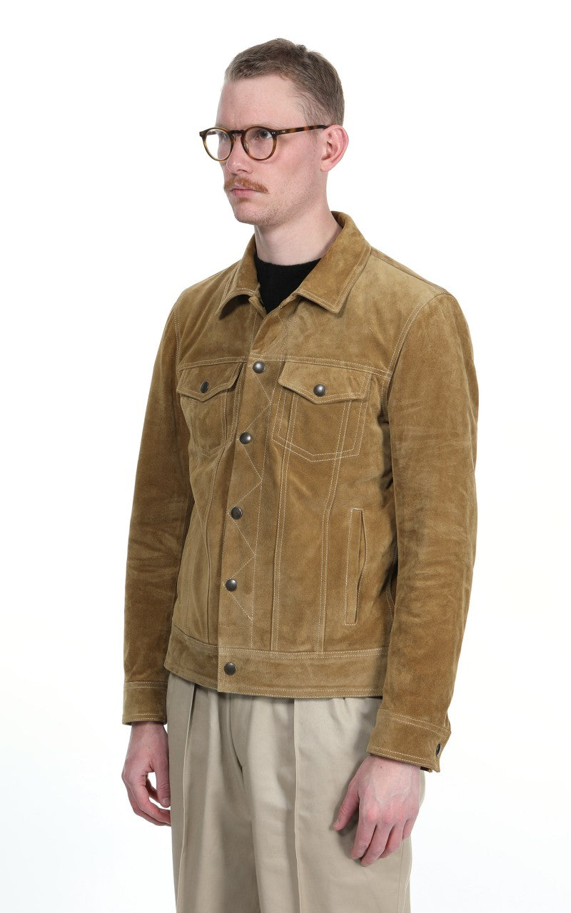 Tellason Suede Trucker Jacket Calf Split Silky Gold