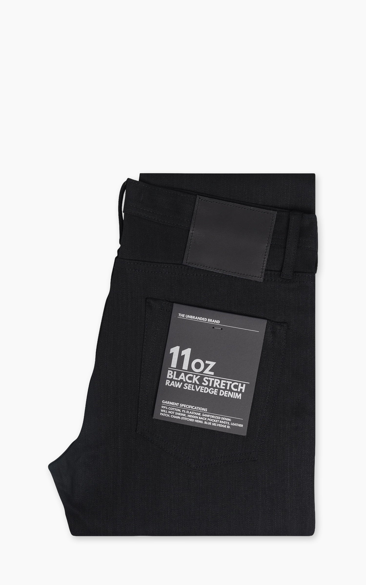 The Unbranded Brand UB144 Skinny Fit Solid Black Stretch Selvedge Denim 11oz