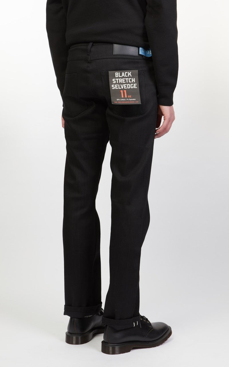 The Unbranded Brand UB344 Straight Fit Stretch Selvedge Black 11oz
