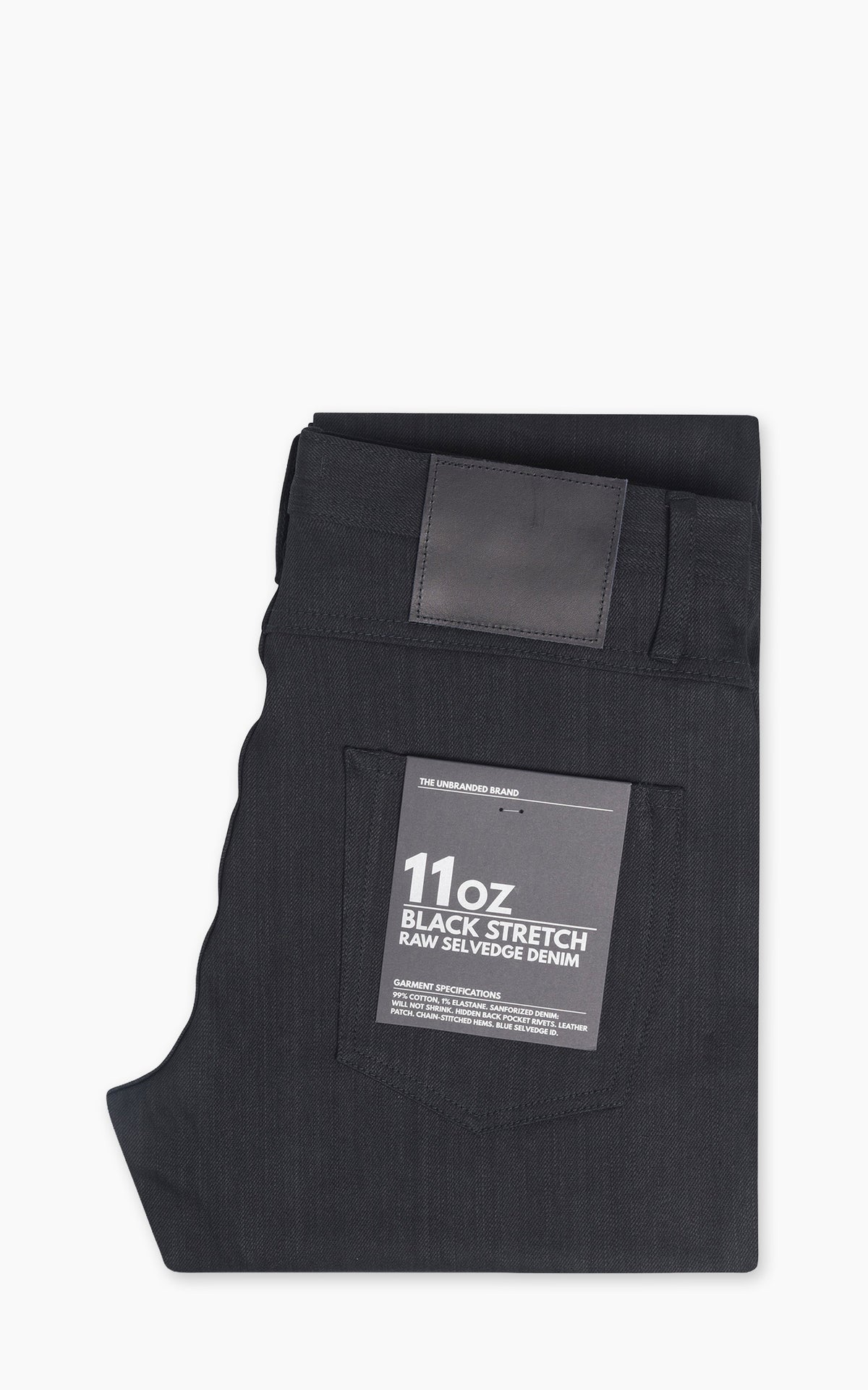 The Unbranded Brand UB344 Straight Fit Solid Black Stretch Selvedge Denim 11oz