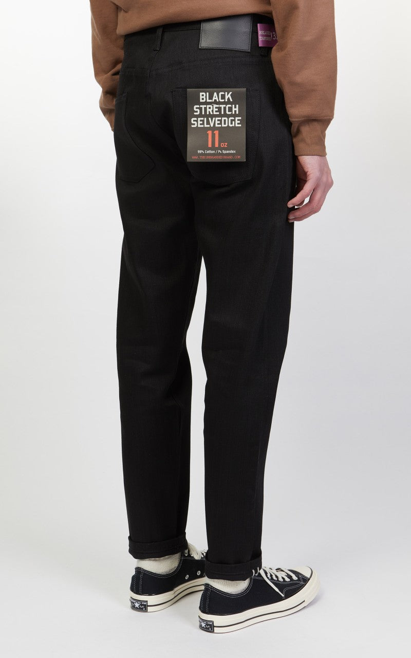 The Unbranded Brand UB644 Relaxed Tapered Fit Stretch Selvedge Black 11oz