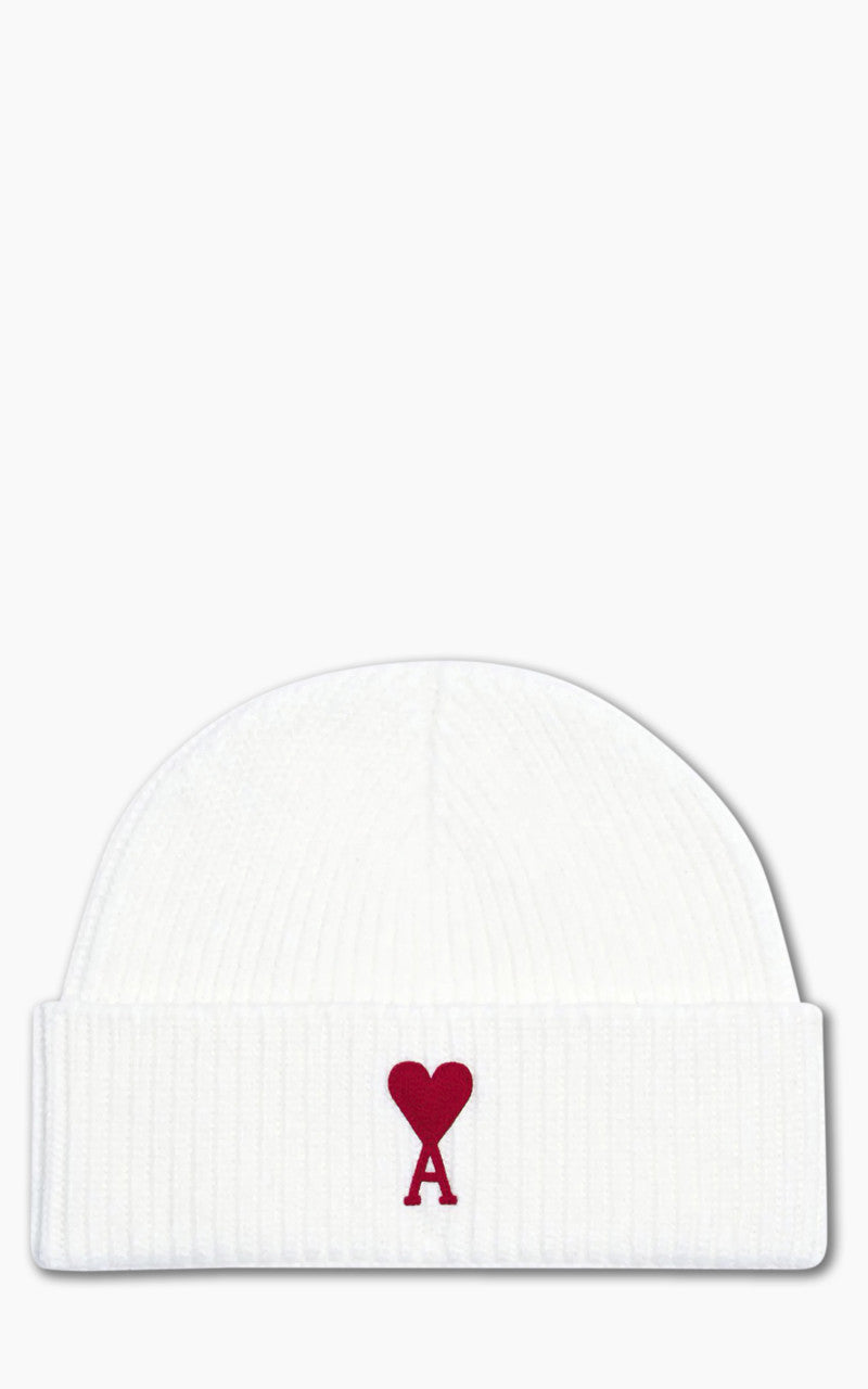 AMI Paris Ami De Coeur Beanie Off-White/Red