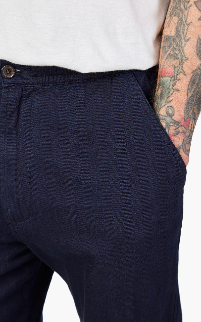 Universal Works Track Trouser Herringbone Denim Indigo