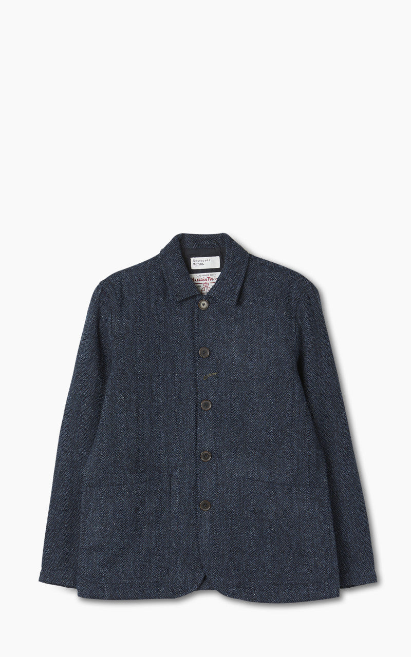 Universal Works Bakers Jacket Harris Tweed Navy Herringbone
