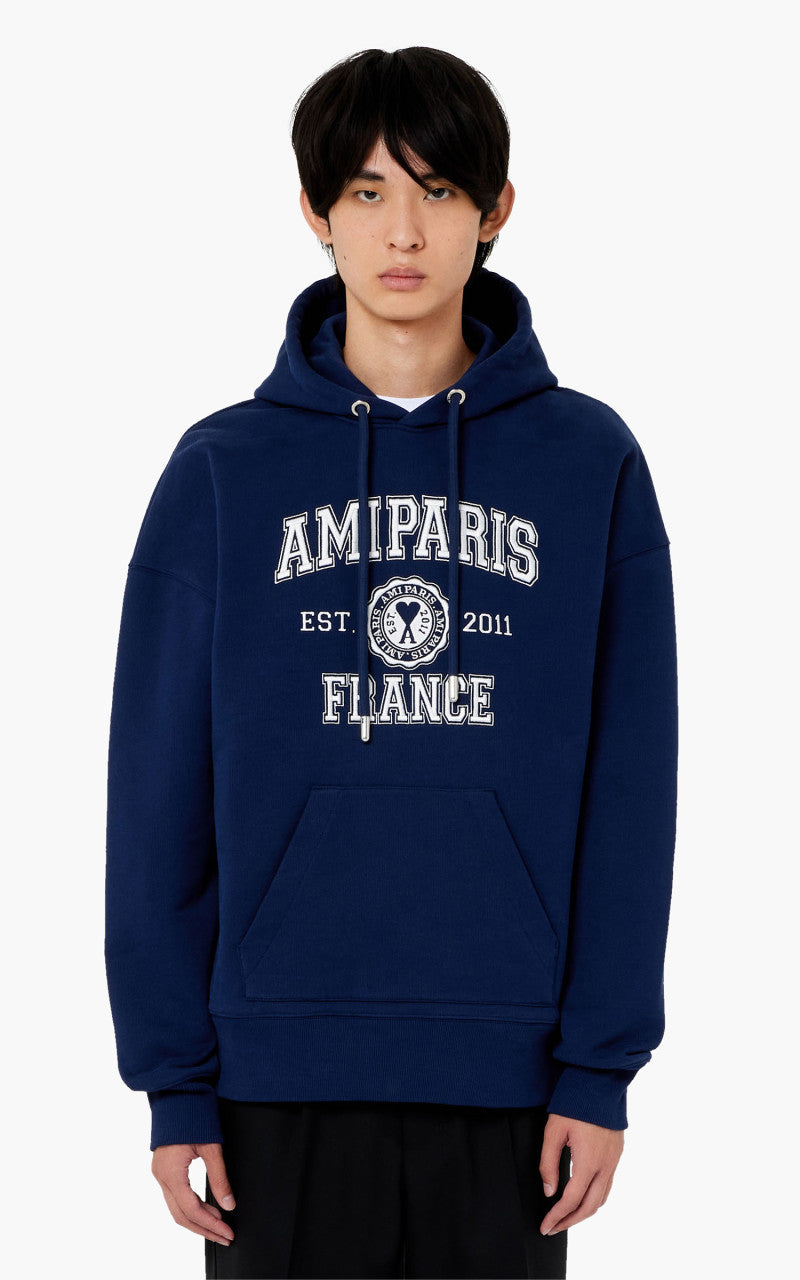 ✨新品✨ ami paris アミパリ ネイビー パーカー L Night Blue Red Ami De Coeur Zipped Hoodie | AMI PARIS