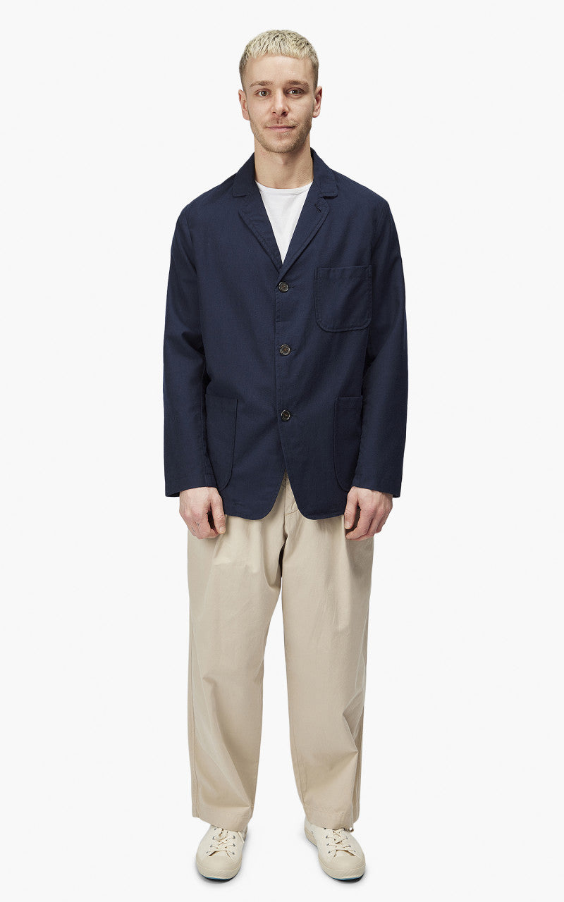Universal Works Three Button Jacket Cotton Mix Suiting Navy