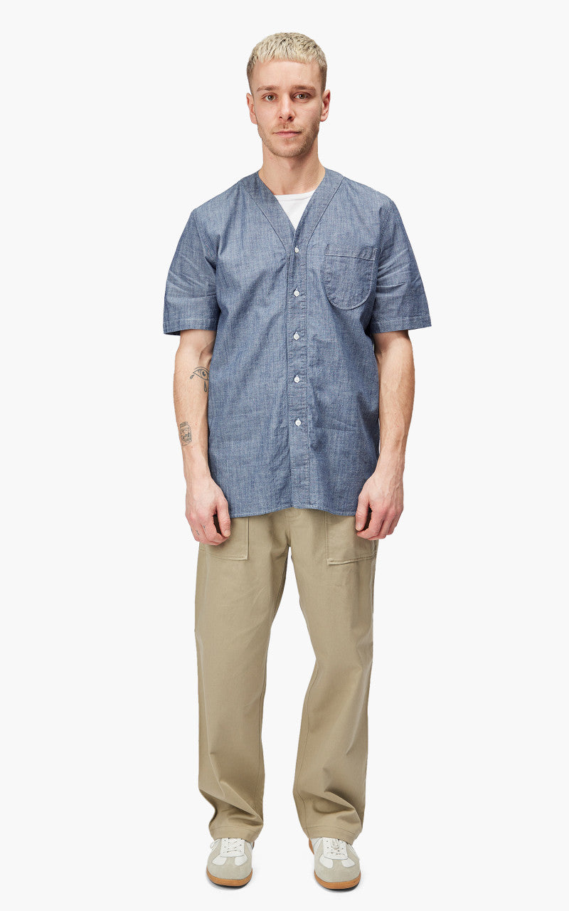 Universal Works S/S V Neck Overshirt Chambray Indigo