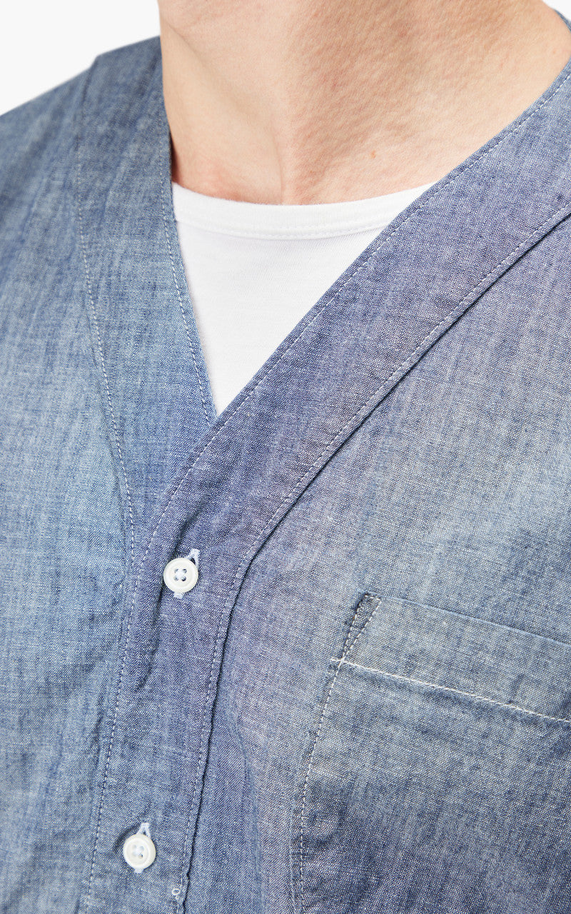 Universal Works S/S V Neck Overshirt Chambray Indigo