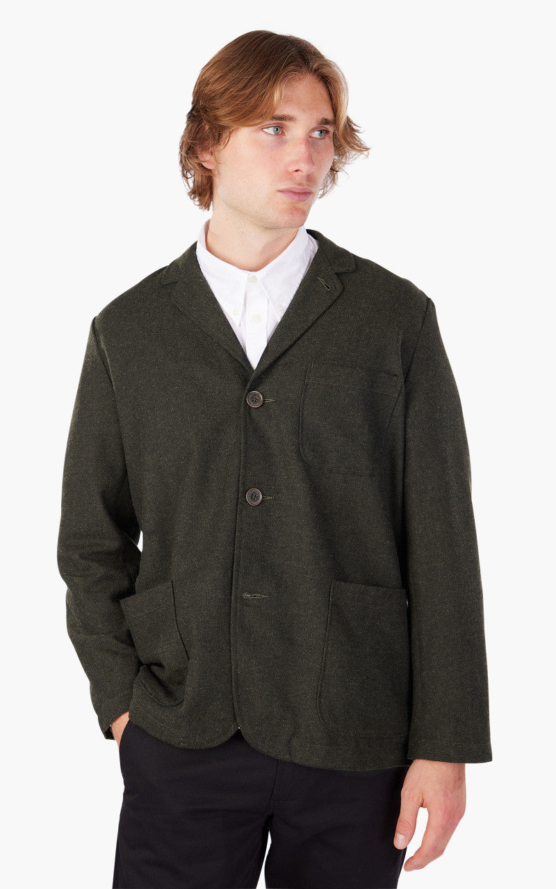 Universal Works Three Button Jacket Italian Tweed Olive
