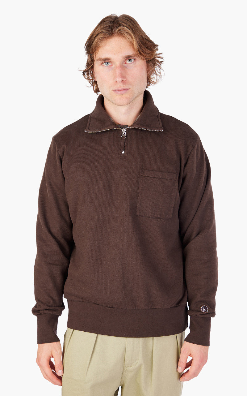 Universal Works Half Zip Sweatshirt Brushback Brown