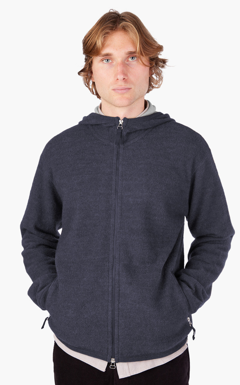 Universal Works Surfer Hoodie Wool Cotton Knit Blue