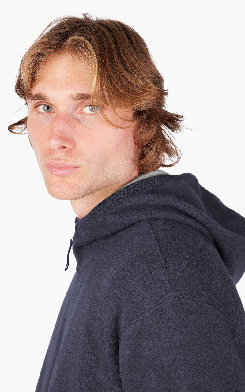 Universal Works Surfer Hoodie Wool Cotton Knit Blue