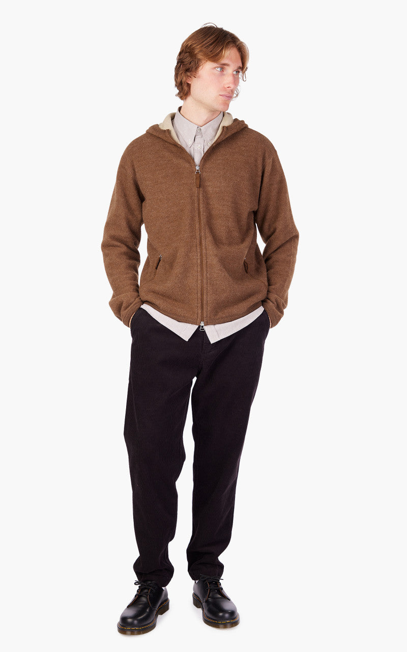 Universal Works Surfer Hoodie Wool Cotton Knit Brown