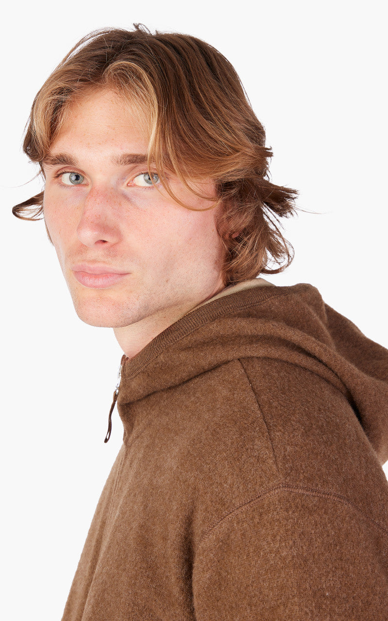 Universal Works Surfer Hoodie Wool Cotton Knit Brown
