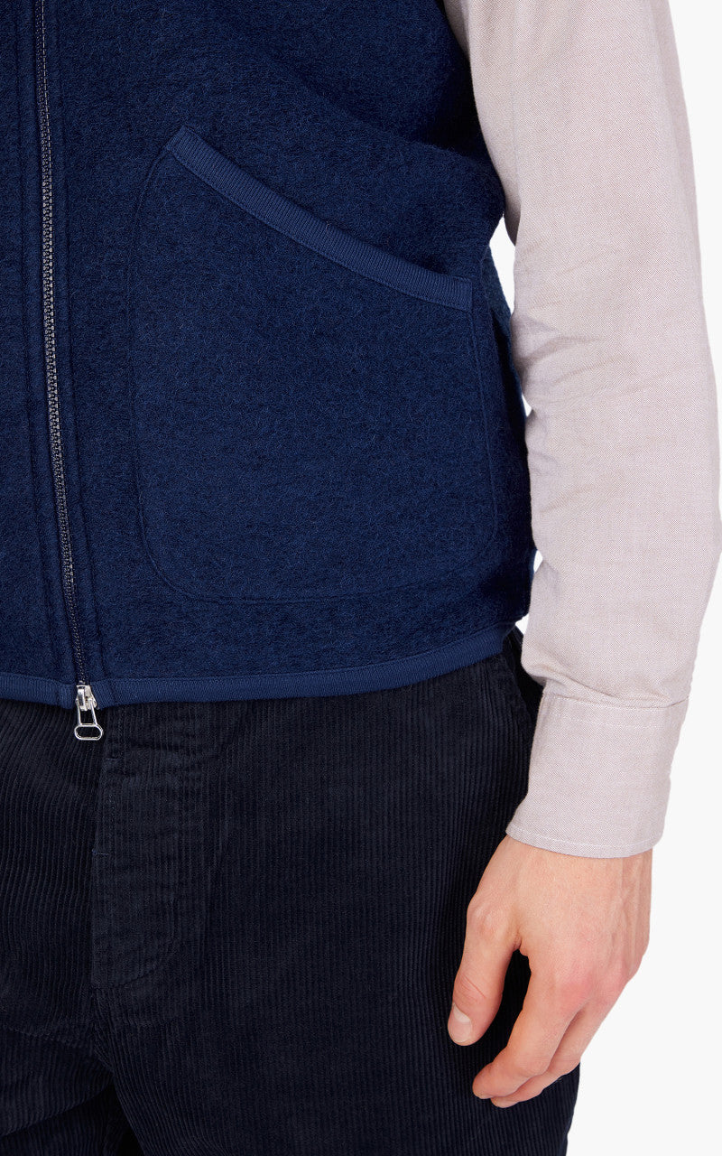 Universal Works Zip Waistcoat Wool Fleece Indigo