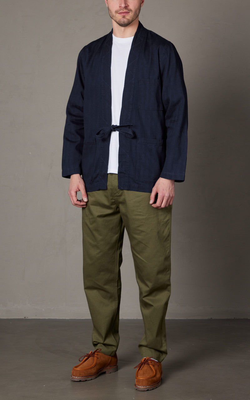 Universal Works Tie Front Jacket Herringbone Denim Indigo