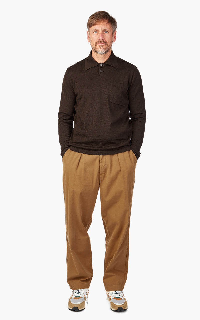 Universal Works Loose Polo Merino Knit Brown