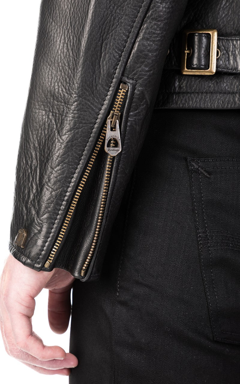 Shangri-La Heritage Varenne Fur Collar Leather Jacket Black