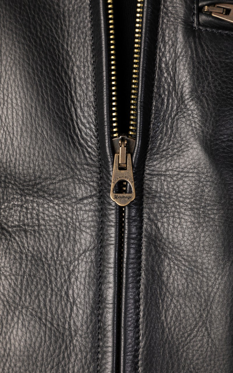 Shangri-La Heritage Varenne Fur Collar Leather Jacket Black