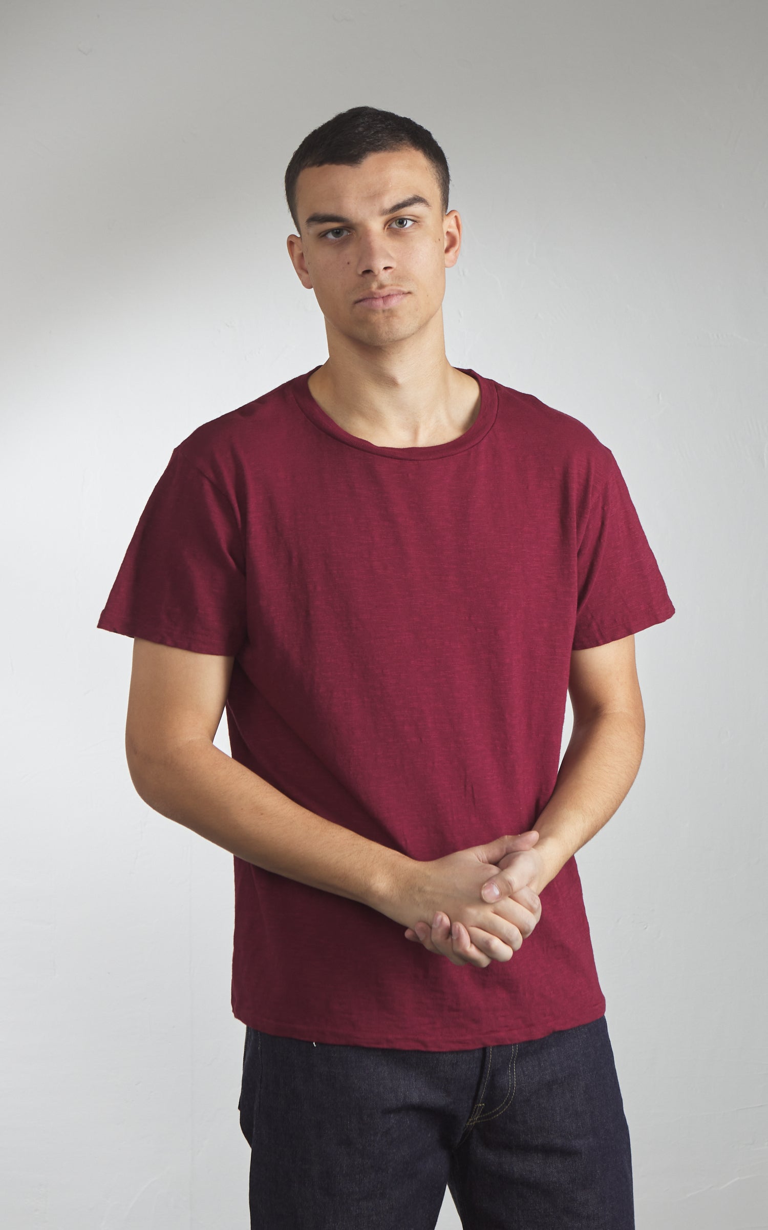Velva Sheen Rolled Crew Neck Tee Burgundy