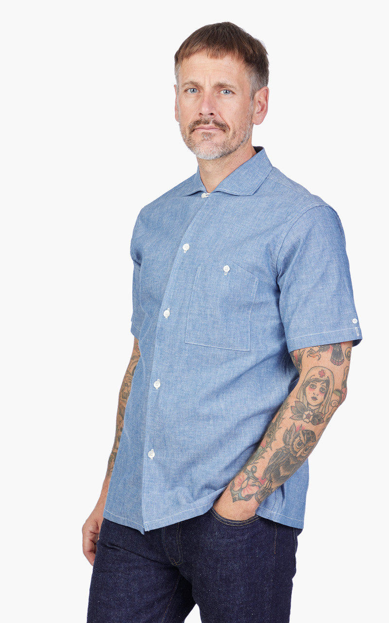 Warehouse & Co. Lot 3091 S/S Open Collar Shirt Chambray Blue