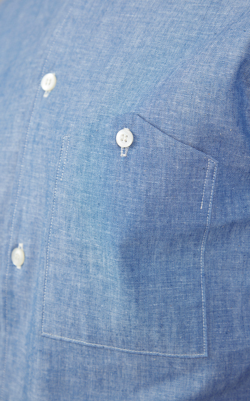 Warehouse & Co. Lot 3091 S/S Open Collar Shirt Chambray Blue